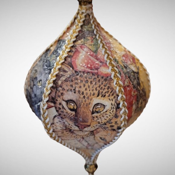 OOAK Upcycled Paper Ornament Fancy Christmas Cats Glitter Chandelier Crystal - Picture 8 of 12